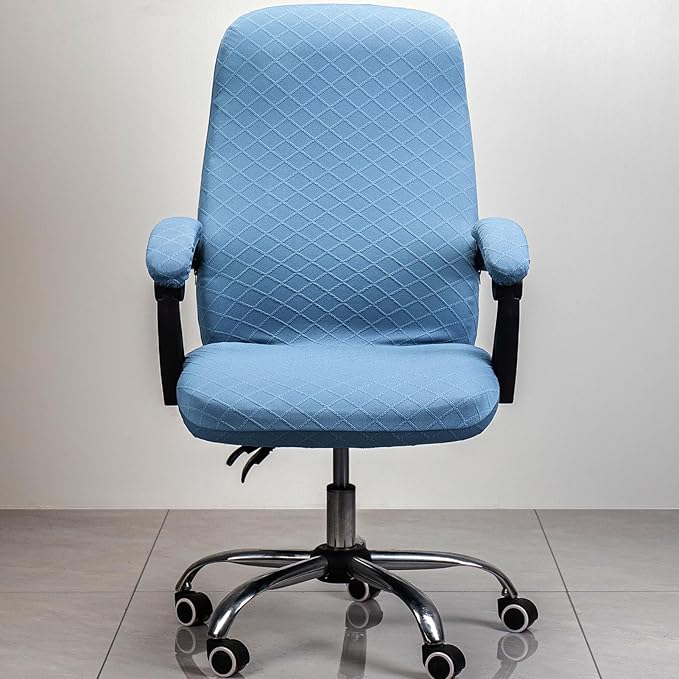 Melaluxe Office Chair Cover with Armrest Covers， Universal Stretch Desk Chair Cover, Computer Chair Slipcovers (Size: L) - Blue