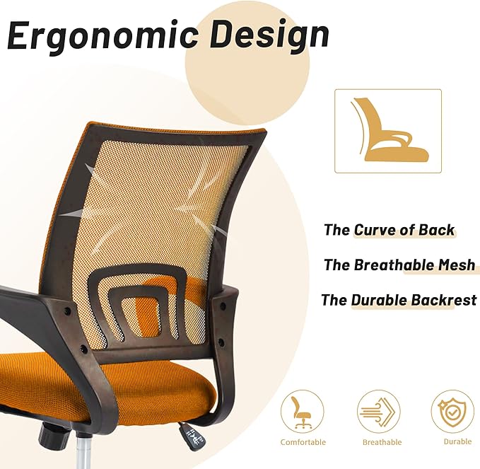 Modern Orange Mesh Ergonomic Office Chair with Lumbar Support, Adjustable Rolling Home Office Desk Chair