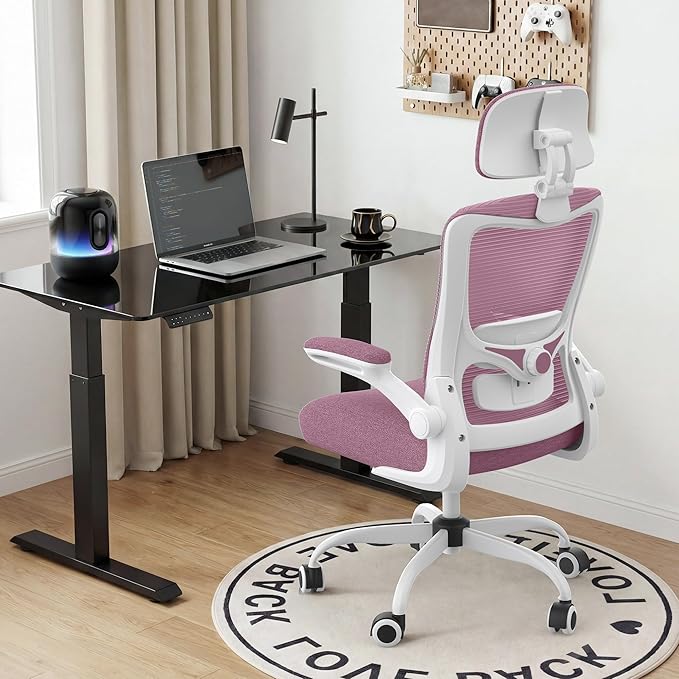 Office Chair, Ergonomic Mesh Desk Chair with Adjustable Lumbar Support and Headrest, Flip-up Armrests, High Back Computer Task Chair for Home and Executive Office (W-All Purple)
