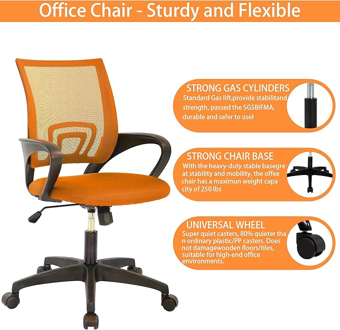 Orthopedic Office Chair - Supportive Backrest with Adjustable Seat Height & Tilt (Doctor Recommended Design), PVC Base, Orange