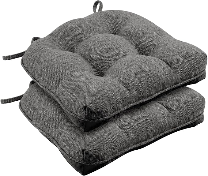 Wellsin Chair Cushions for Dining Chairs, Non-Slip Kitchen Chair Pads with Ties, Tufted Shredded Foam Kitchen Chair Cushions Set of 2, 15.5" X 15.5", Dark Grey