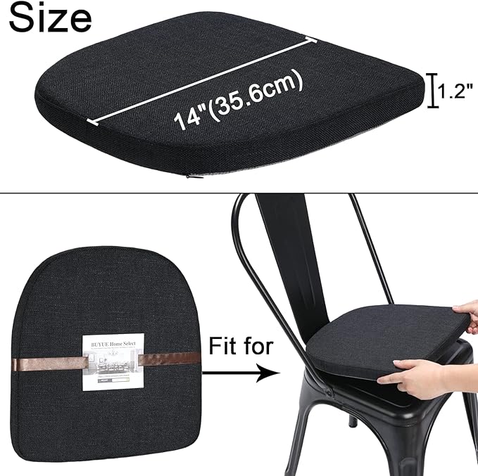 BUYUE Natural Linen 14x14 Magnetic Cushion for Metal Chair 1 Piece, Enhanced Anti-Slip Seat Pad for Dining Kitchen Café Stackable Chair (U-Shape, Black, 1 Count)