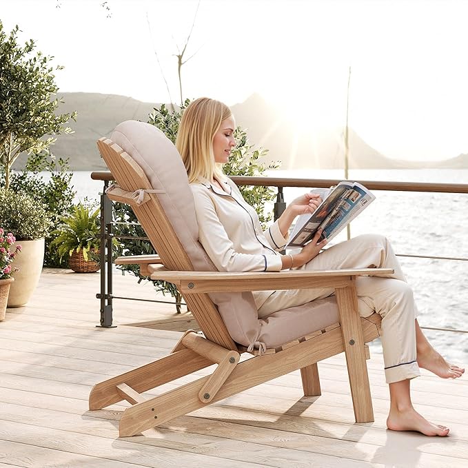 UDPATIO Adirondack Chair Cushion Set of 2 with Ties, Fade-Resistant High Back Outdoor Seat Cushions for Patio, Deck, Porch, Rocking Chairs & Lawn Furniture (Upper & Lower Lumbar Support)，Light Beige