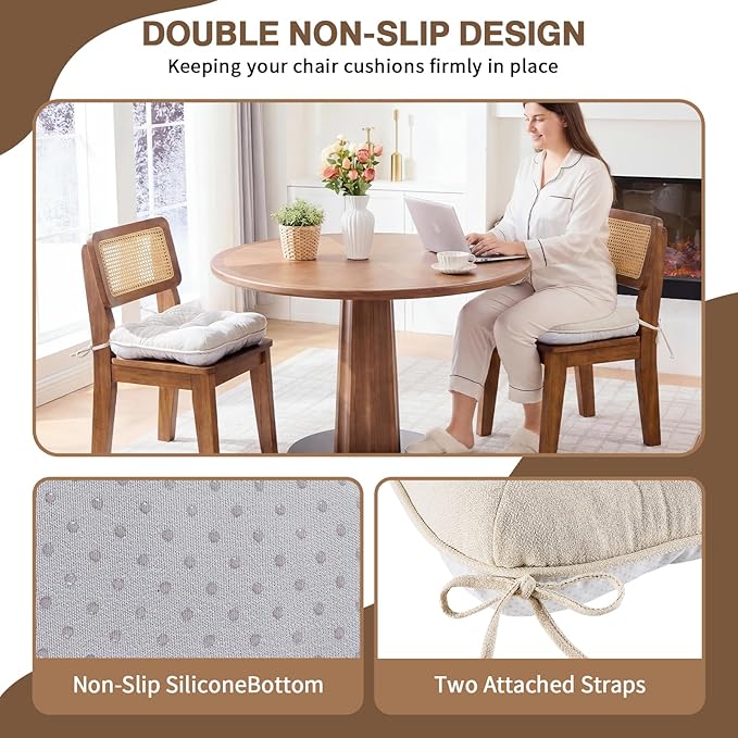 BETU Chair Cushions for Dining Chairs,3.5" Thick Kitchen Table Chair Pads with Ties,Non Slip Backing and Covers,Seat Cushion for Dining Room,Bar,Patio Chairs,18"X18"X3.5"