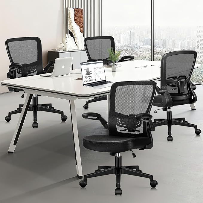 KLASIKA Desk Chairs with Wheels, Ergonomic Mesh Office Chair Adjustable Height and Swivel Lumbar Support Home Office Chair with Flip Up Armrests, Set of 14