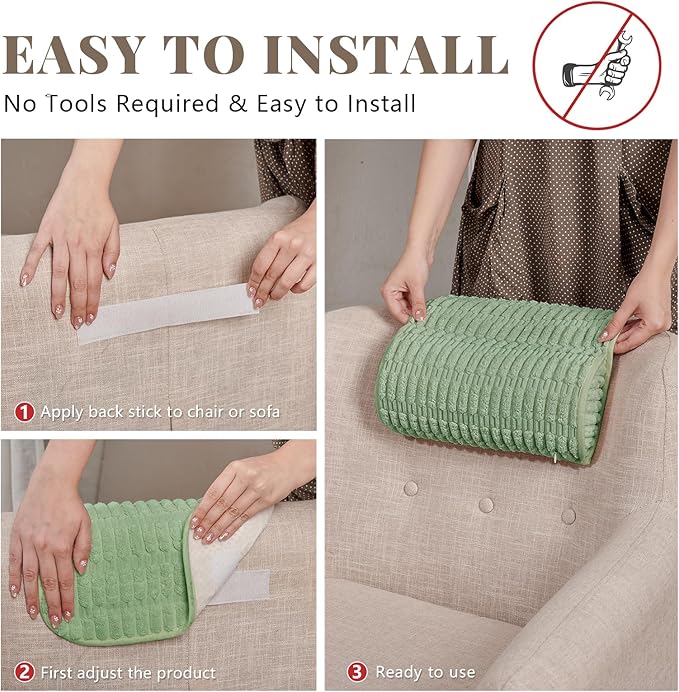 Headrest and Support Pillow,Recliner Pillow for Neck, Head, or Foot for Office or Massage Chairs, Neck Pain Relief and Cervical Support. Nonslip, Zipped Cover. (Green, 5.5" Wx13 Lx3 H)