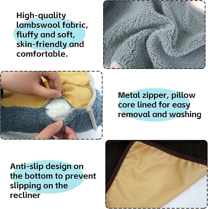 Neck Pillow for Recliner (22x14in) Adjustable Wool Neck Roll, Non-Slip Headrest Sofa Cushion Travel Pillow for Neck and Head Support. (2pcs-Brown)