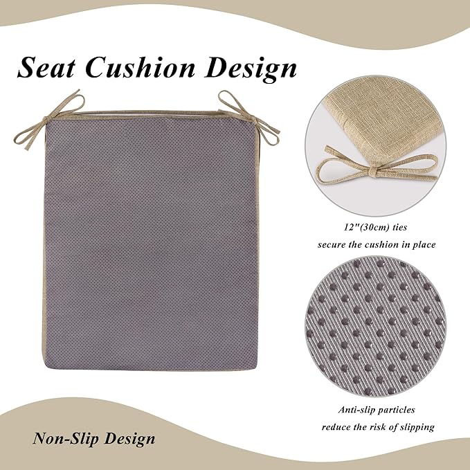 Rocking Chair Cushion Set with Machine Washable Cover Non-Slip Rocking Chair Cushions Indoor Seat and Back Pads with Ties 1 Pack, 2 Piece Set, 20"x 17"x 2" (Beige)