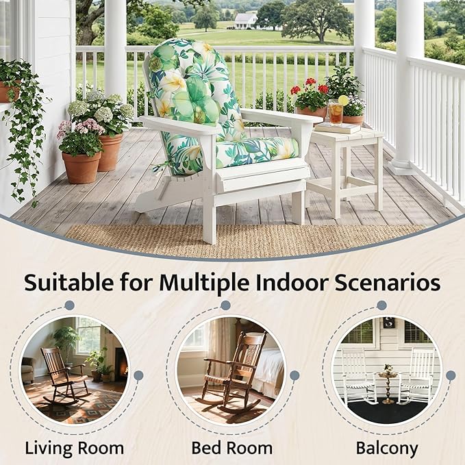 mudilun Adirondack Chair Cushions Non-Slip Indoor Rocking Chair Cushion with Ties Tufted Adirondack Chair Pads for Bedroom Living Room Porch Rocker