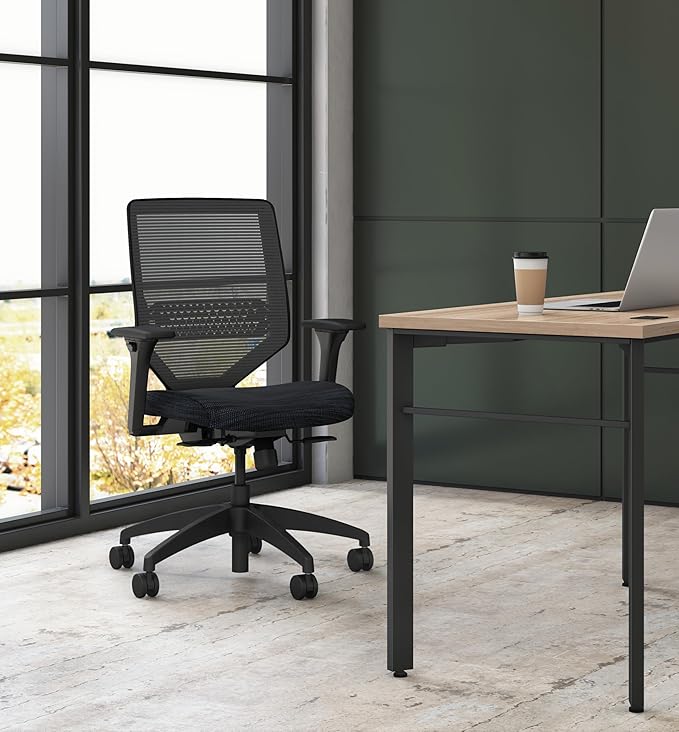 HON Solve Ergonomic Mesh Task Chair with Adjustable Lumbar Support and Arms, Synchro‑Tilt Desk and Computer Seating for Home Office or Workstation, Black