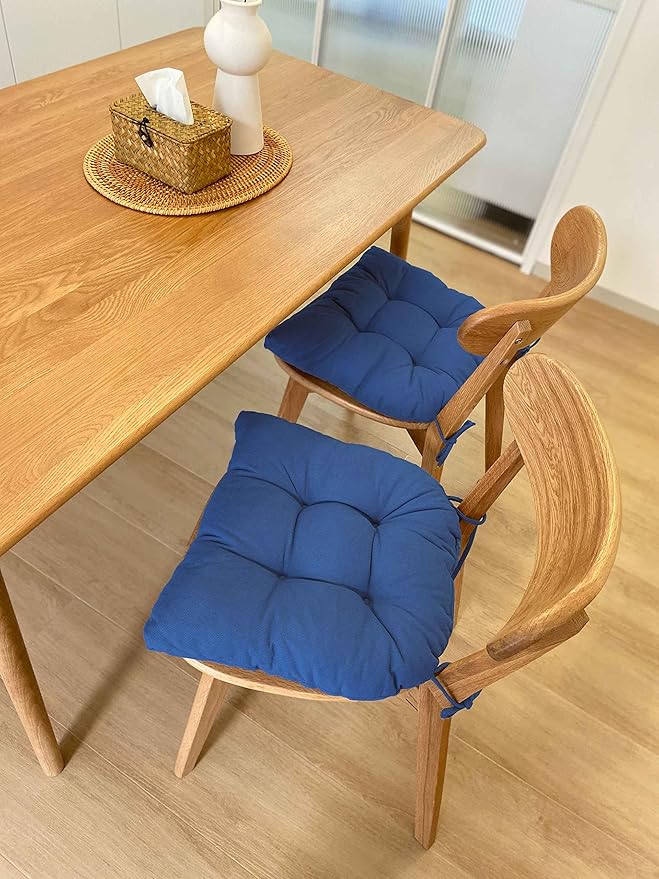 Chair Cushion, Chair Cushions for Dining Chairs, Chair Pads and Mat with Ties for Indoor Kitchen Seat and Desk (Prussian Blue, 4 Count - 17 x 16 in)