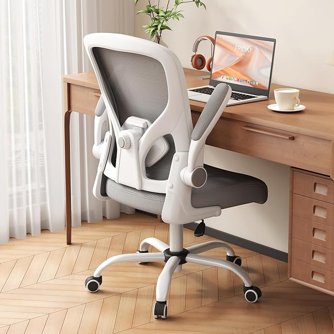 Office Chair, Ergonomic Desk Chair with Adjustable Lumbar Support Flip-up Arms,Comfortable Swivel Mesh Back Computer Chair Executive Task Chair for Home Office Use (Grey)