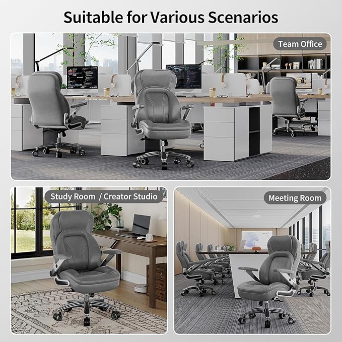 Big and Tall Office Chair, 600lbs Heavy Duty Desk Chair with 5D Arms, Adjustable Lumbar Support & Height, Tilt Function, PU Leather High Back Ergonomic Executive Computer Chair