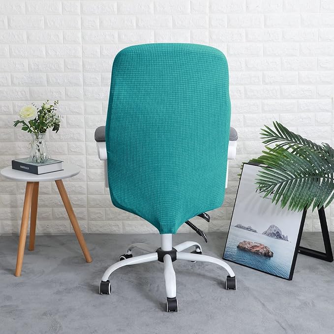 FORCHEER Office Chair Cover Water Repellent Jacquard Armrest Swivel Chair Slipcovers Removable Stretch Universal Computer Chair Cover L with Chair Arm Cover 2P-Teal