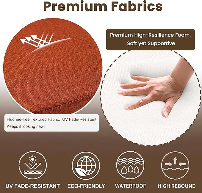 Battilo Chair Cushions for Dining Chairs with Ties, Outdoor Waterproof Kitchen Chair Pad with Non-Slip Backing, Seat Cushions with Machine Washable Removable Cover, 16"x16"x2", Set of 2, Caramel