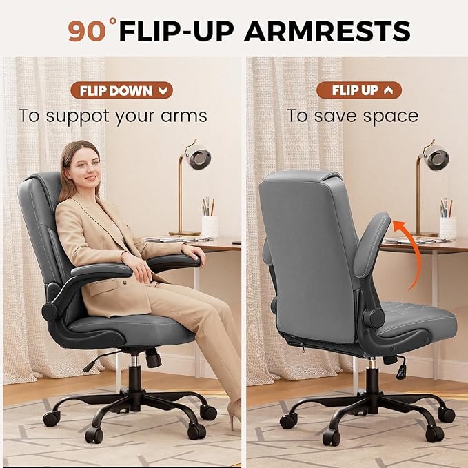 COMHOMA Leather Office Chair Ergonomic Computer Gaming Chair with Comfy Back Support, Executive Mid-Back,Small Gmaing Chair with Adjustable Armrests, for Short People Use, Rolling Swivel for Adults