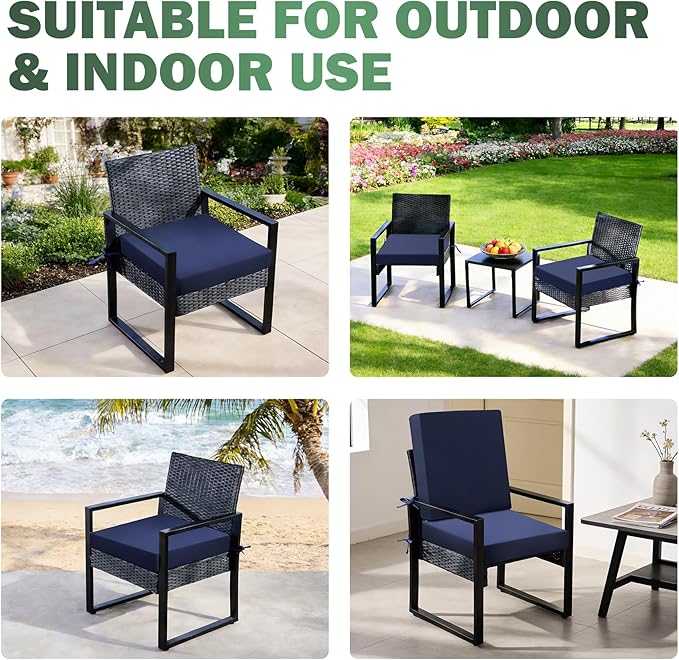 Outdoor Chair Cushions Set of 2, 19x19x3 Inch Waterproof & Fade Resistant Patio Furniture Seat Cushions with Ties, Square Outdoor Dining Chair Cushions for Lawn, Garden, Deck & Yard, Navy Blue