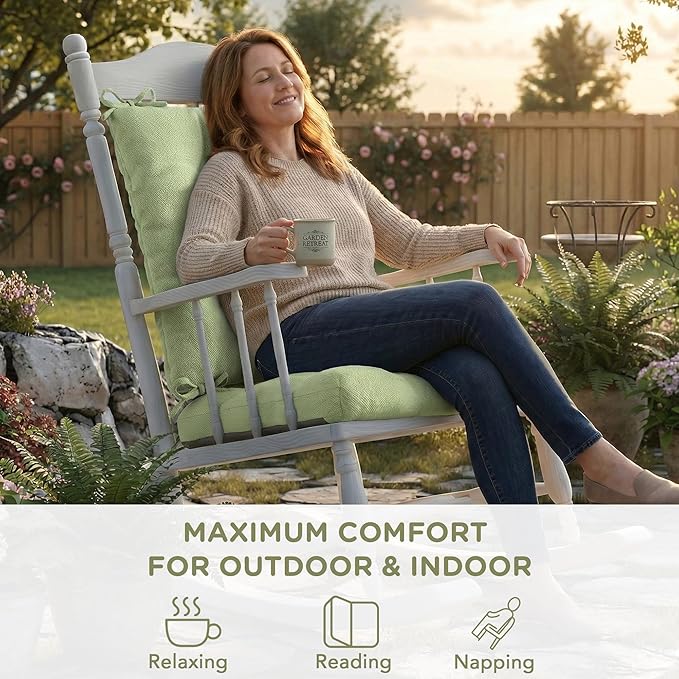 Codi Outdoor Rocking Chair Cushions Outdoor, Water Resistant Rocker Chairs Replacement Cushion Set for Patio Porch Garden - Fits Most Standard Rockers, Sage 2PK