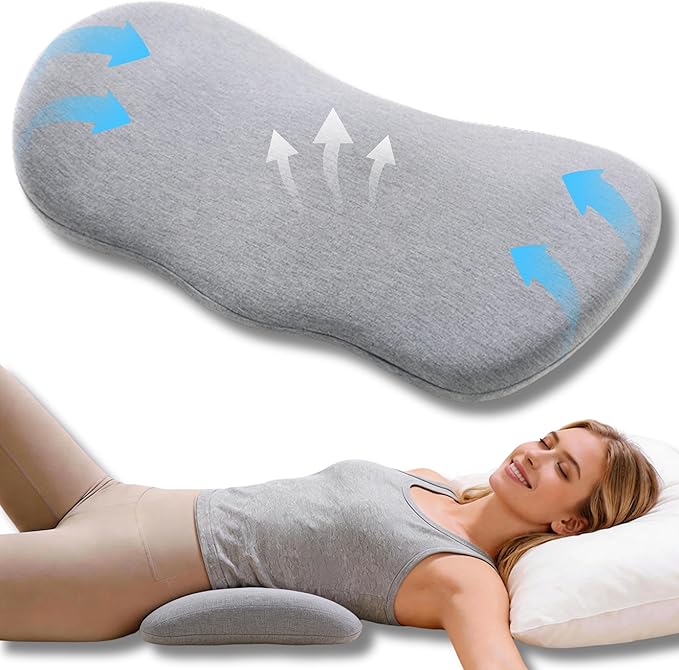 Lumbar Support Pillow for Sleeping Memory Foam Lumbar Pillow for Lower Back Pain Relief, Ergonomic Waist Pillow for Side/Back/Stomach Sleepers with Washable Cover（Gray）