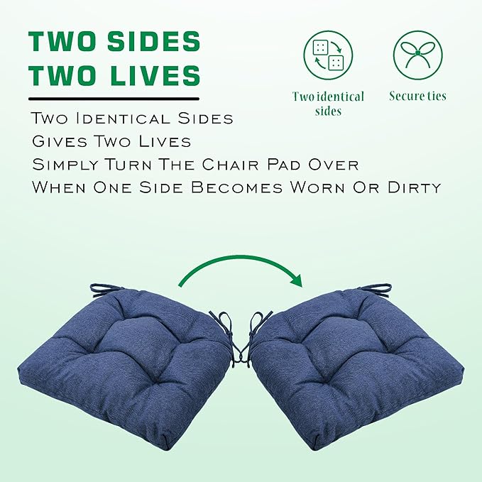 SQUARE MOON Chair Cushions for Dining Chairs, 3 Inch Thick Comfortable Kitchen Chair Pads, Dining Room Seat Cushions with Ties, Machine Washable, 17" x 16" x 3", 4/Pack, Navy