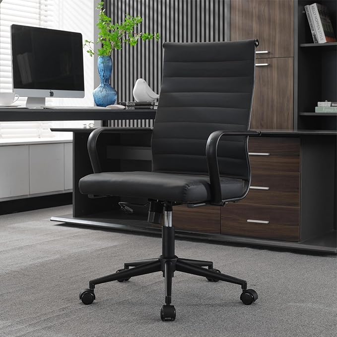 Okeysen Black Conference Room Table Chairs, Ergonomic Office Desk Chair with Wheels, PU Leather Modern Chairs, High Back Executive Swivel Rolling Chair for Home, Office