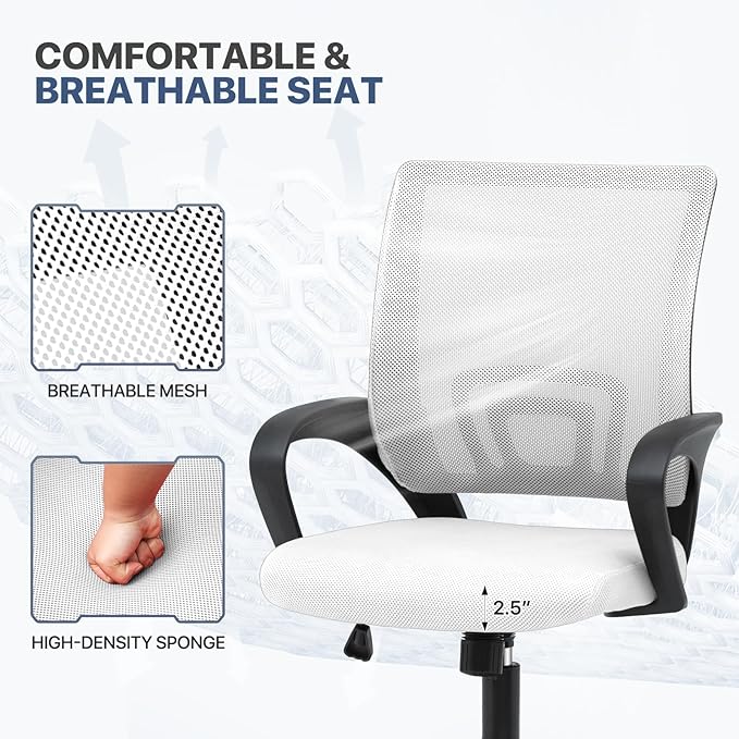 MoNiBloom Mesh Office Chair, Ergonomic Computer Chair for Adults, Rolling Swivel Mid-Back Desk Chair with Lumbar Support, Comfy Armrest for Home Office, Gaming, White 20 Pack