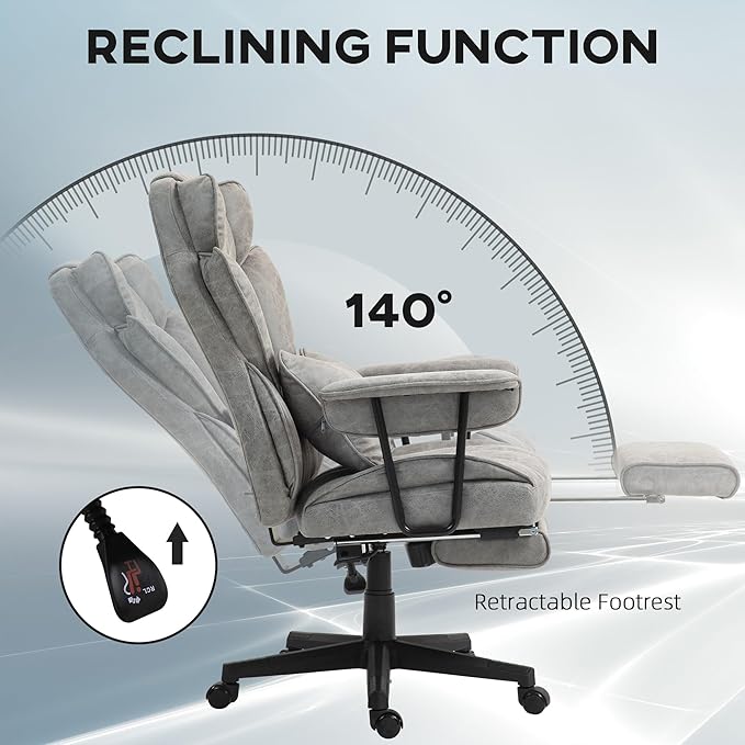 HOMCOM Massage Executive Office Chair with 6 Vibration Points, 400LBS Heated Big and Tall Office Chair with Foot Rest and Lumbar Support, Microfiber Reclining Computer Desk Chair, Gray