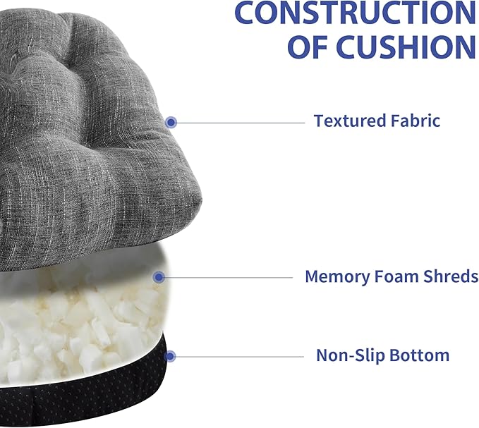 IPYNBAP Chair Cushions for Dining Chairs Set of 2, Kitchen Chair Cushions, Chair Pads with Ties and Non Slip Backing, Tufted Memory Foam Seat Cushion 2 Pack, 15.5" x 15.5" x 4", Dark Gray