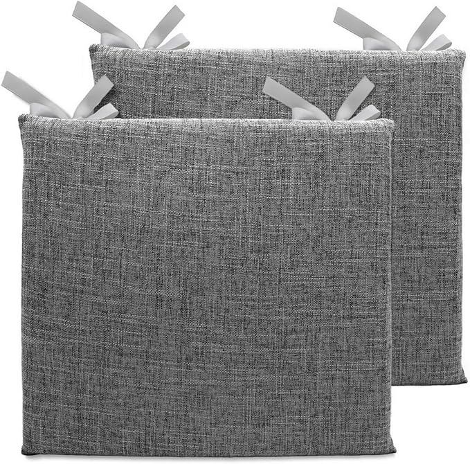 Lifup 4 Pack Chair Cushion Memory Foam Pads, Square Non-Slip Thick Dining Chair Cushions with Ties and Removable Cover for Home Office Restaurant Chair Pads Grey 2 16 x 16 Inch