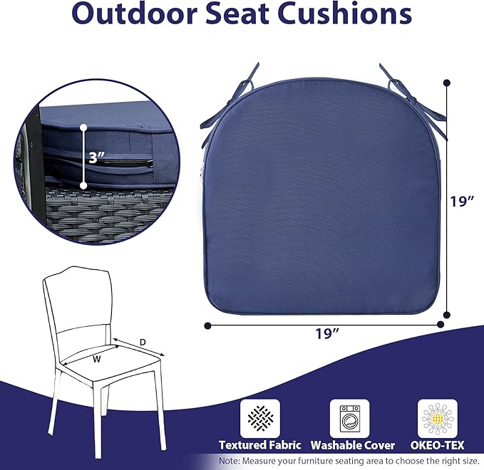 IPYNBAP Outdoor Chair Cushions Set of 4 -Waterproof Outdoor Seat Cushions for Patio Furniture, Patio Chair Cushion with Handle and Ties, Out Door Chair Pads,19x19x3-Round, Navy Blue
