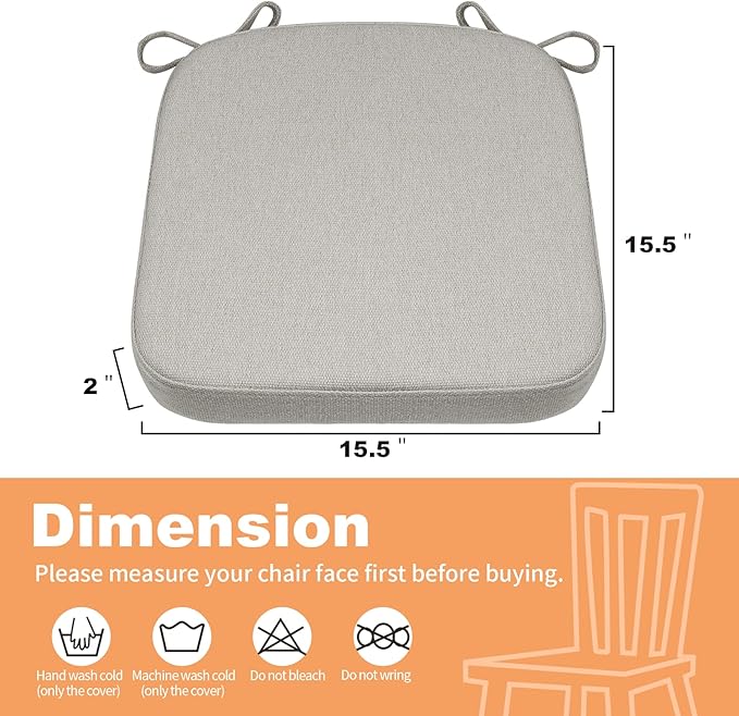 SINOSSO Memory Foam Chair Cushions for Folding Chairs 4 Pack, Thickened 2" Square Pads with Ties for Kitchen Chairs, Indoor Non-Slip Dining Chair Seat Cushions (Set of 4, Light Gray)