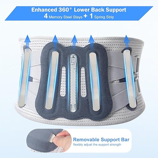 NuCamper Back Brace for Lower Back Pain Relief - Adjustable Lumbar Support Belt for Men Women, Breathable Back Support Brace with Dual Compression for Herniated Disc, Sciatica, Office,Work - Gray M