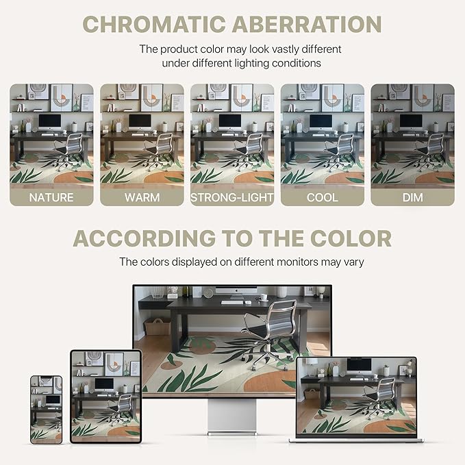 48"x60" Office Chair Mat for Hardwood Tile Floor, Under Desk Carpet Protector for Rolling Computer Chair Mat, Machine Washable Area Rug, Anti-Slip 1/5" Thick Low Pile Thin Vinyl Floor Mat, Beige Grey