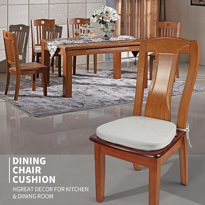 SINOSSO 4 Pack Memory Foam Chair Cushions for Dining Chairs, Friendly Woven Fabric 16" U-Shape Comfortable Kitchen Chair Pads, Removable Slip Resistant Seat Cushions (Set of 4, Beige-Gray)