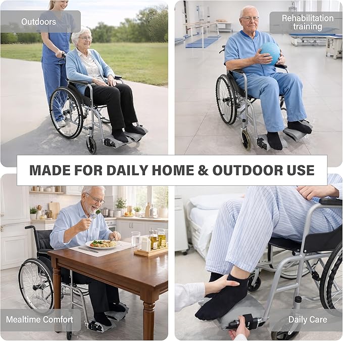 SPRING SEAON Wheelchair Footrest Covers, 1 Pair Soft Plush Foot Rest Pads with Non-Slip Backing, Removable Foam Insert, Hook-and-Loop Closure, Fits Most Standard Wheelchairs (Gray)