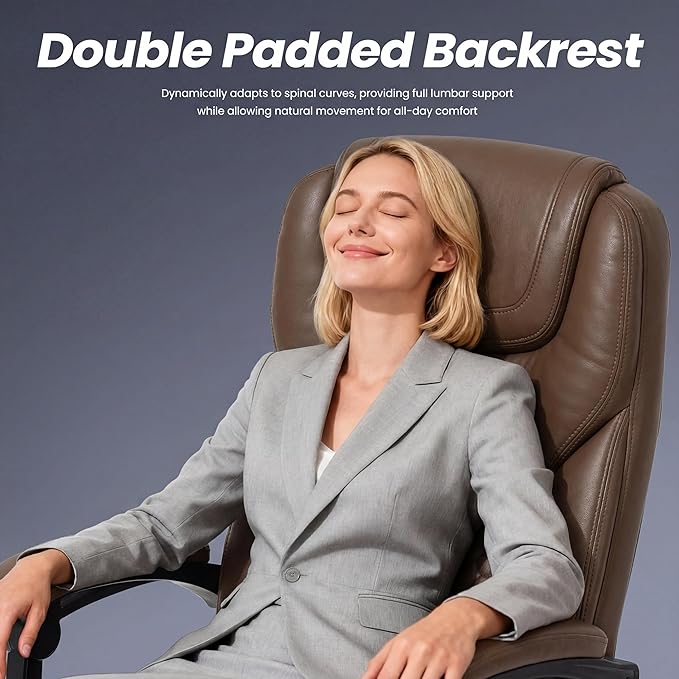 MALOL Massage Office Chair with 3-Level Heat and Footrest – 20-Min Easy Assembly, 300 lbs Big and Tall Reclining Desk Chair, PU Leather Ergonomic Executive Computer Chair with Side Pocket, Brown