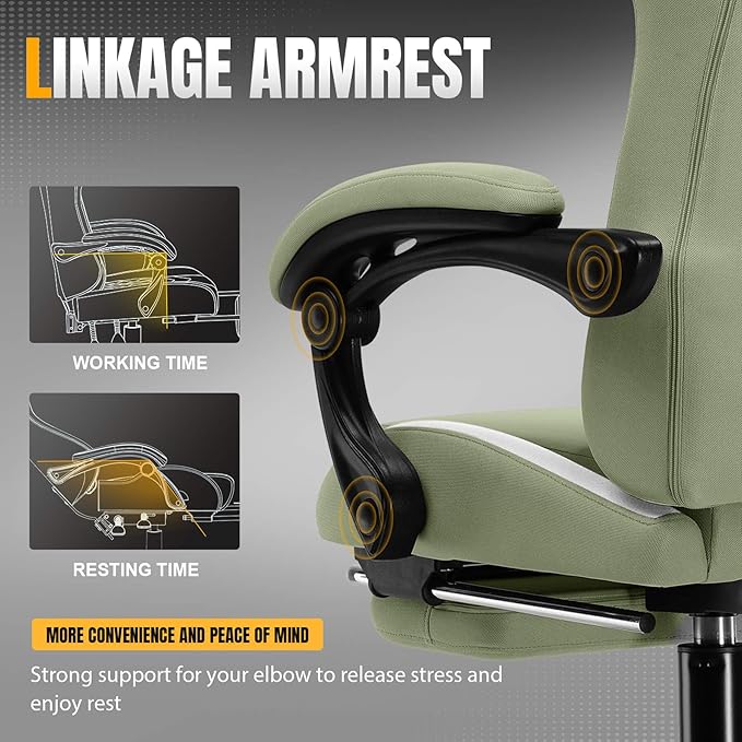 GTPLAYER Gaming Chair with Foot Rest & Pocket Spring Cushion, Ergonomic High Back Computer Desk Chair with Headrest & Lumbar Support for Back Pain Relief, Breathable Fabric, Green