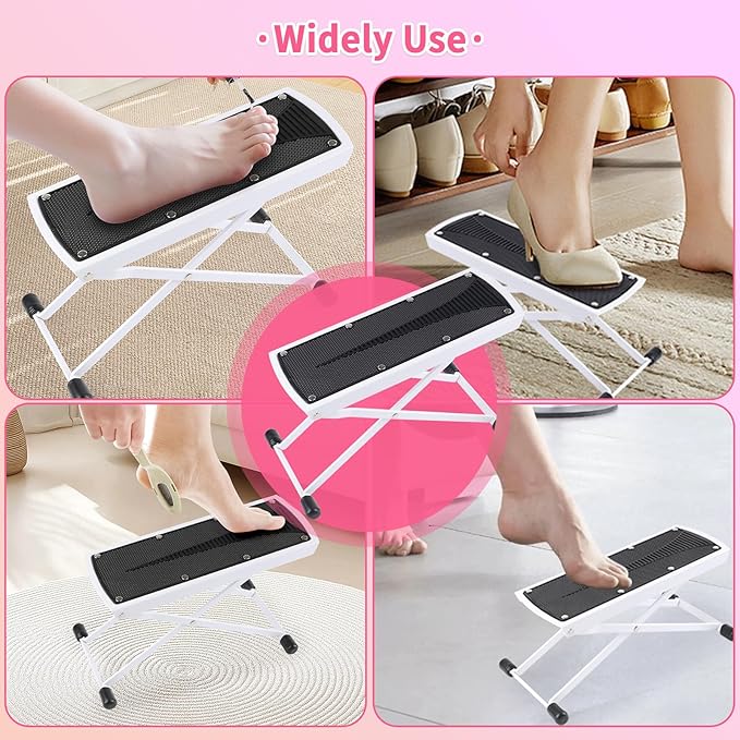 White Aluminum Alloy Pedicure Foot Rest, 6 Heights Adjustable Non-Slip Foldable Pedicure Stool for Easy at Home Pedicures, No More Bending or Stretching