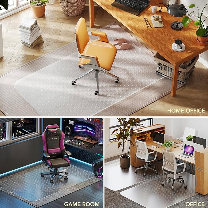 Office Chair Mat for Low Pile Carpet with Lip, 46" x 72" Clear Plastic Floor Protector, Heavy Duty Desk Chair Mat for Rolling Chairs, Smooth Glide Computer Mat for Home Office