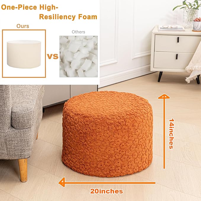 Asuprui Pouf Ottoman Foot Rest – Plush Round All-in-one Foam Stool for Cozy Lounging, Floor Pouf & Chic Decor (Rust Orange)