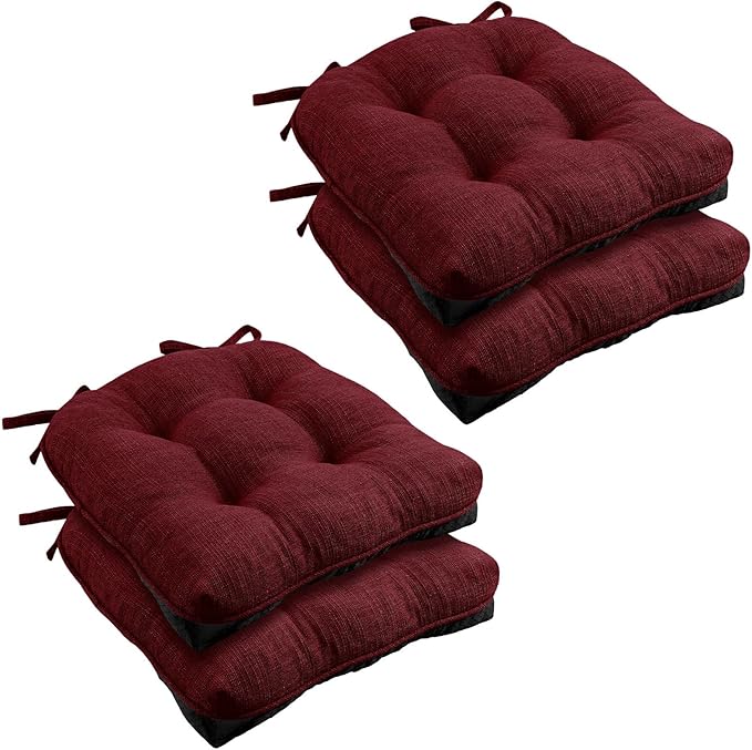 Wellsin Chair Cushions for Dining Chairs, Non-Slip Kitchen Chair Pads with Ties, Tufted Shredded Foam Kitchen Chair Cushions Set of 4, 15.5" X 15.5",Burgundy
