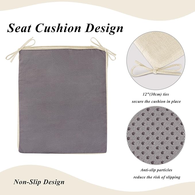 Rocking Chair Cushion Set with Machine Washable Cover Non-Slip Rocking Chair Cushions Indoor Seat and Back Pads with Ties 1 Pack, 2 Piece Set, 20"x 17"x 2" (Ivory)