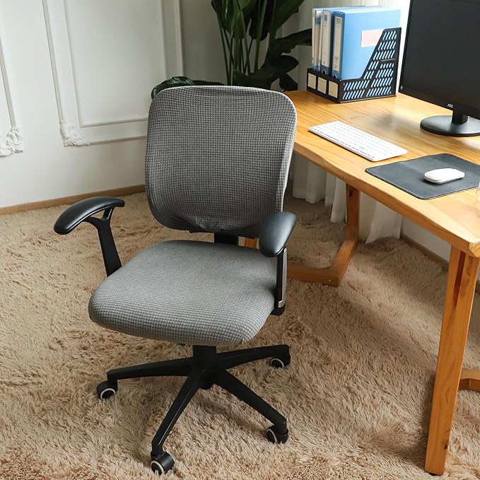 FORCHEER Desk Chair Back and Seat Cover 2 Pieces Light Grey Jacquard Stretch Split Office Chair Covers Water Resistant Washable