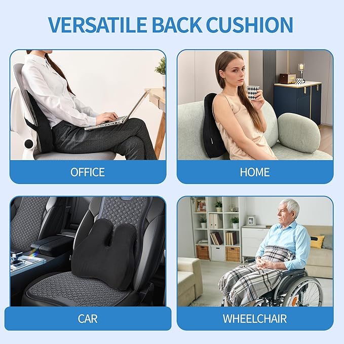 Lumbar Support Pillow for Office Chair - Memory Foam Back Cushion for Chair, Car, Couch - Lumbar Pillow Promotes Better Posture, Back Pain Relief with Adjustable Strap & Non-Slip