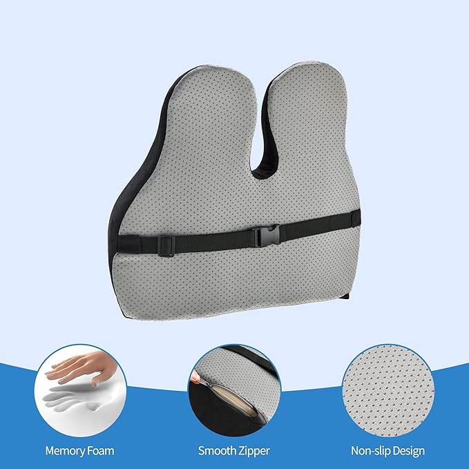 Lumbar Support Pillow for Office Chair - Memory Foam Back Cushion for Chair, Car, Couch - Lumbar Pillow Promotes Better Posture, Back Pain Relief with Adjustable Strap & Non-Slip