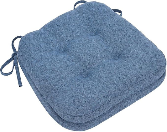 baibu Dining Chair Cushions, Dual-Layer Patent Design Memory Foam Kitchen Chair Cushions, Non-Slip Seat Pads with Ties, 16.5 x 16.5 x 3.5in, 1 Pack, Blue
