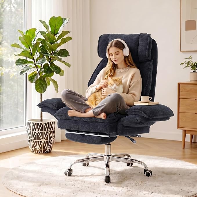 Okeysen Office Chair with Flip Armrests, Big and Tall Office Chair with Foot Rest & Lumbar Pillow, Wide Reclining Desk Chair for Cross Legged Sitting & Pets, Executive Ergonomic Computer Gaming Chair