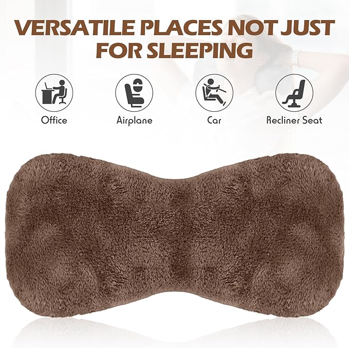 Colingmill 2 Pcs Neck Pillow for Recliner Headrest Pillow Bone Shaped Chair Plush with Adjustable Strap Neck Support and Pain Relief Curve Head Cushion for Car Travel Airplane (Grey and Brown)