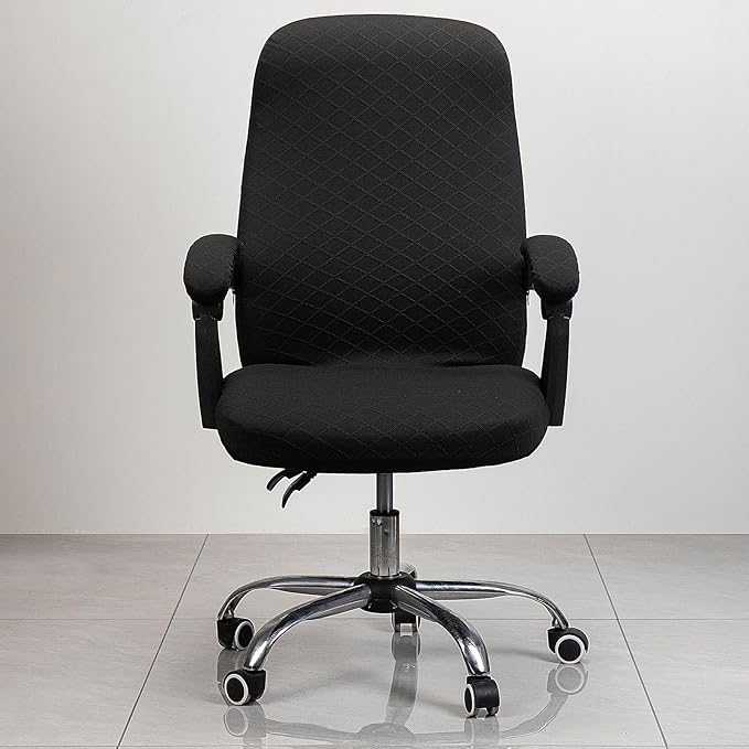 Melaluxe Office Chair Cover with Armrest Covers， Universal Stretch Desk Chair Cover, Computer Chair Slipcovers (Size: L) - Black