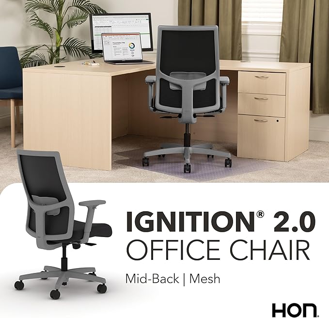 HON Ignition 2.0 Mid Back Task Chair, Spectrum Mesh, Standard Synchro-Tilt Control, Office Chair with Lumbar Support, Height and Width Adjustable Arms, Titanium Frame, Onyx